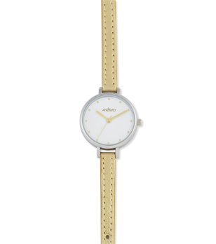 Дамски кварцов сребрист часовник със златиста кожена каишка снимка