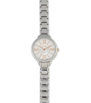 Дамски сребрист кварцов часовник с римски цифри снимка