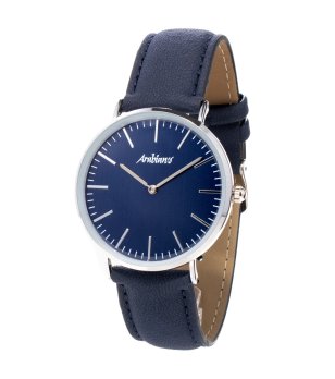 Тъмносин дамски часовник с кожена каишка снимка