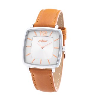 Кварцов часовник с кожена каишка в цвят охра снимка