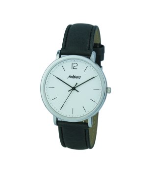 Мъжки аналогов часовник с черна кожена каишка снимка