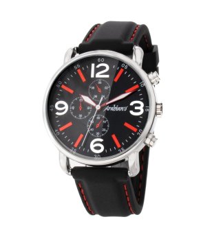 Черен мъжки часовник с кожена каишка снимка