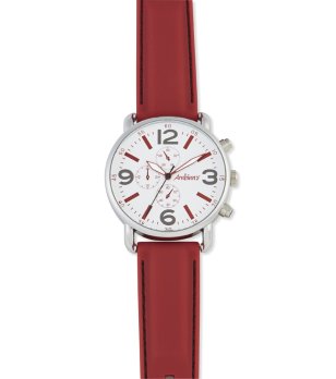 Аналогов мъжки часовник с червена кожена каишка снимка