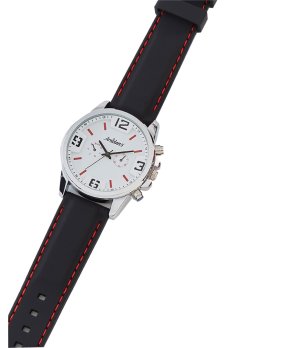 Аналогов мъжки часовник в сребристо с черна кожена каишка снимка