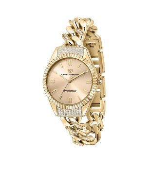 Дамски златист часовник с ефектна верижка и камъчета снимка