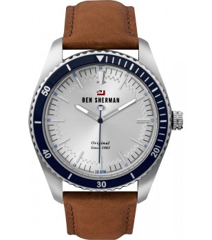 Мъжки часовник с кожена каишка в кафяво  снимка