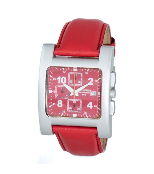 Мъжки аналогов часовник в червено и сребристо снимка
