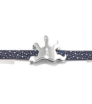 Тъмносиня гривна с метална декорация снимка