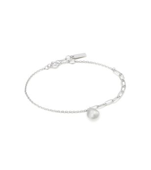 Сребриста гривна с перла снимка