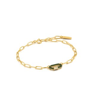 Дамска златиста гривна със зелен детайл с кристали снимка