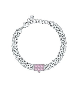 Дамска сребриста гривна с детайл с розови кристали снимка