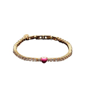 Дамска златиста гривна с камъни и розово сърце снимка