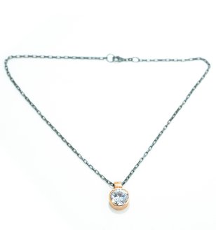Сребристо дамско колие с висулка в златисто с камък снимка