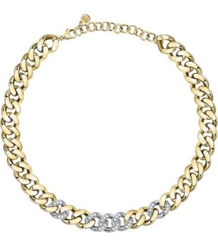 Дамско златисто колие със сребристи детайли с камъчета снимка