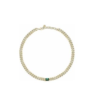 Дамско златисто колие с верижка и зелен камък снимка