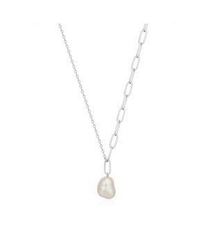 Сребристо дамско колие с перла снимка