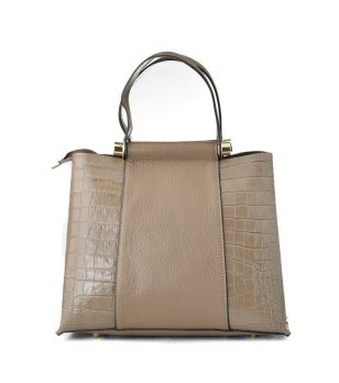 Кожена чанта в цвят кафяво таупе с кроко ефект снимка