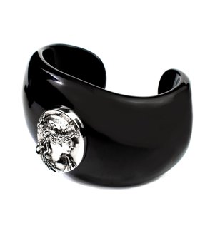 Черна дамска гривна с овален камък снимка