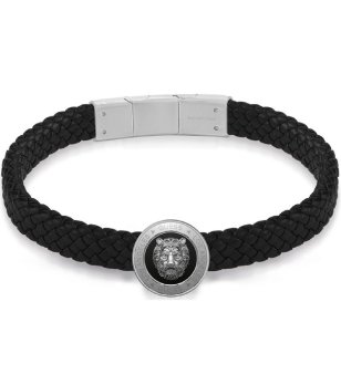 Мъжка гривна в черно и сребристо с елемент лъв снимка