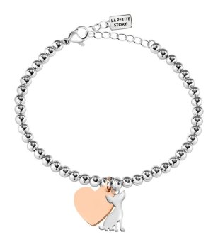 Сребриста гривна с висулки куче и сърце снимка