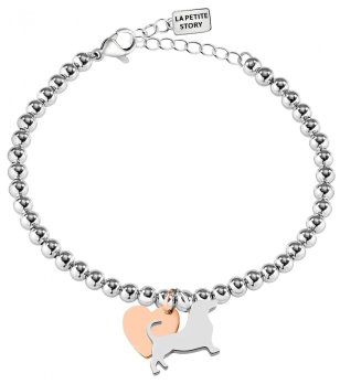 Сребриста гривна с висулки куче и сърце снимка