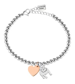 Дамска сребриста гривна с висулки куче и сърце снимка