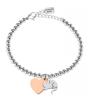 Сребриста гривна с висулки котка и сърце снимка