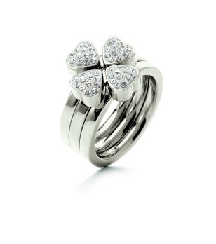 Дамски сребрист пръстен с детелина с кристали размер 54 снимка