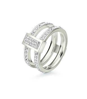 Двоен дамски сребрист пръстен с кристали размер 54 снимка