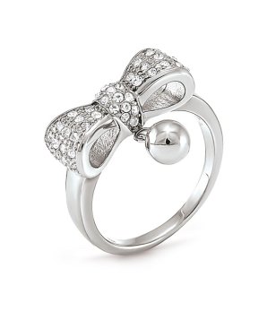 Дамски сребрист пръстен с панделка с кристали размер 50 снимка