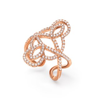 Дамски пръстен в розовозлатисто с орнаменти с кристали размер 54 снимка