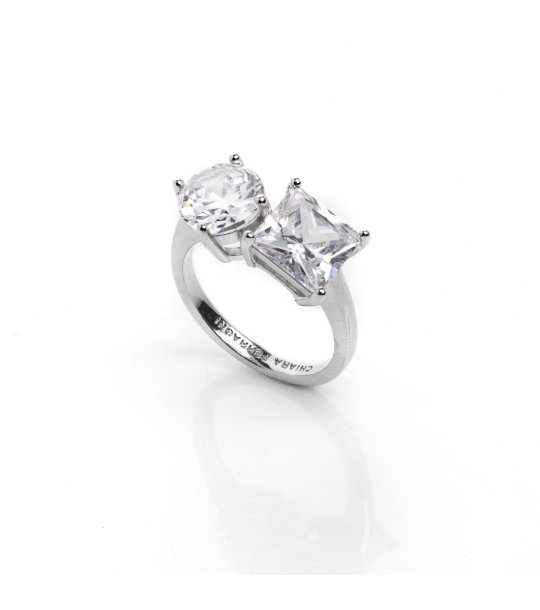 Сребрист пръстен с два камъка размер 16 снимка