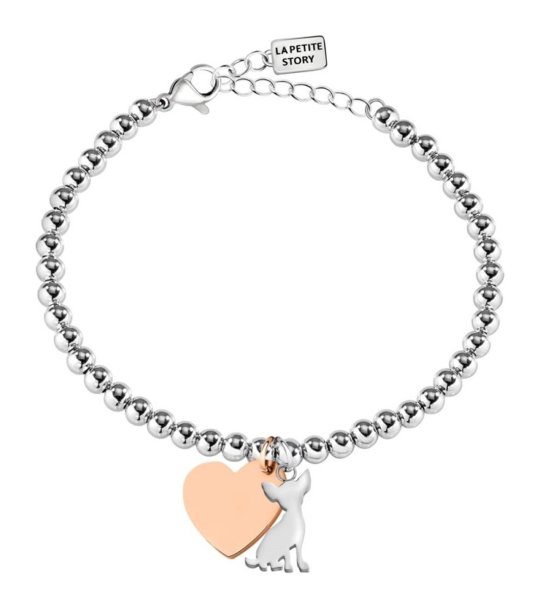 Сребриста гривна с висулки куче и сърце снимка