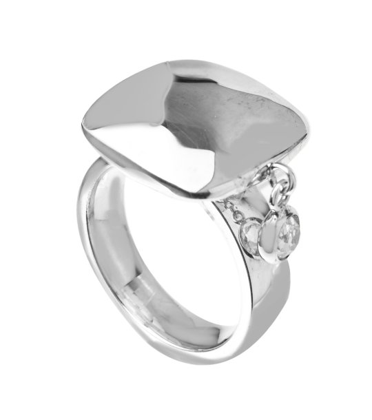 Дамски сребрист пръстен с орнамент с кристал размер 52 снимка