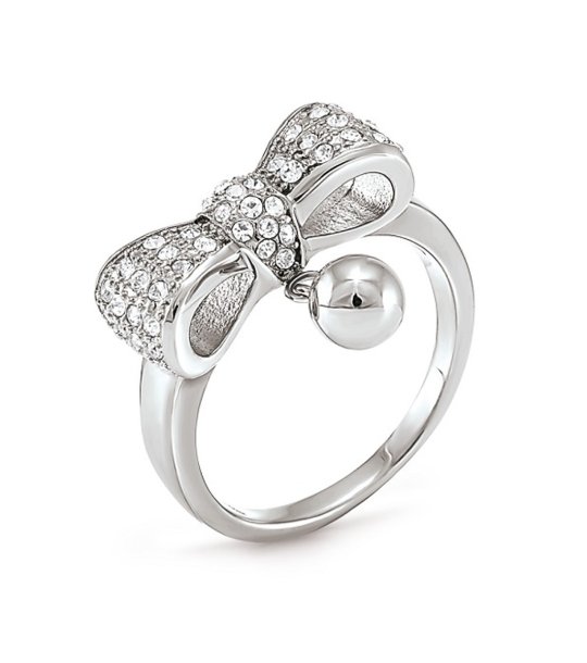 Дамски сребрист пръстен с панделка с кристали размер 52 снимка