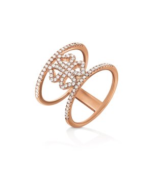 Двоен пръстен в златисто с детелина с кристали размер 54 снимка