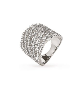 Дамски пръстен в сребристо с кристали размер 52 снимка