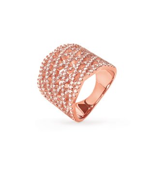 Дамски пръстен в розовозлатисто с кристали размер 52 снимка