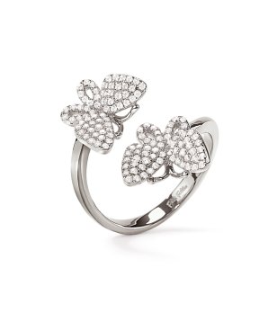 Сребрист дамски пръстен с пеперуди размер 52 снимка