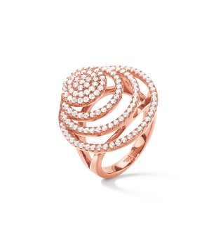 Елегантен дамски пръстен в розовозлатисто с кристали размер 52 снимка