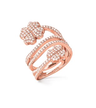 Дамски розовозлатист пръстен с кристали и  детелини размер 52 снимка