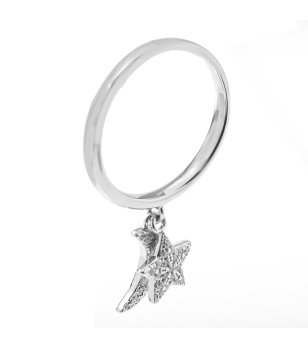 Дамски сребрист пръстен с висулки  кристали размер 56 снимка