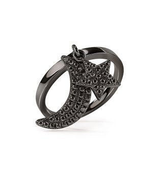 Дамски черен пръстен с висулки  кристали размер 52 снимка