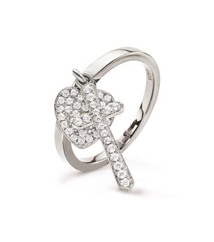 Дамски сребрист пръстен с кръст и сърце с кристали размер 52 снимка