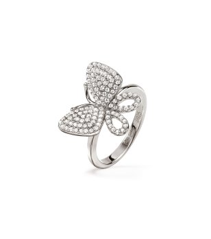 Сребрист дамски пръстен с пеперуда размер 46 снимка