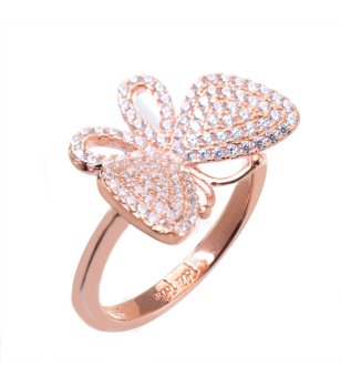 Розовозлатист дамски пръстен с пеперуда размер 54 снимка