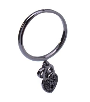 Дамски черен пръстен с висулка размер 54 снимка