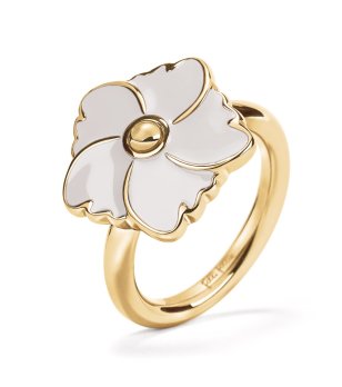 Дамски златист пръстен с цвете размер 52 снимка