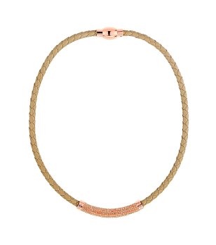 Дамско кожено колие в бежово и розовозлатисто с магнитно закопчаване снимка