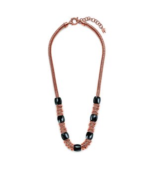 Дамско розовозлатисто  колие с черни мъниста снимка